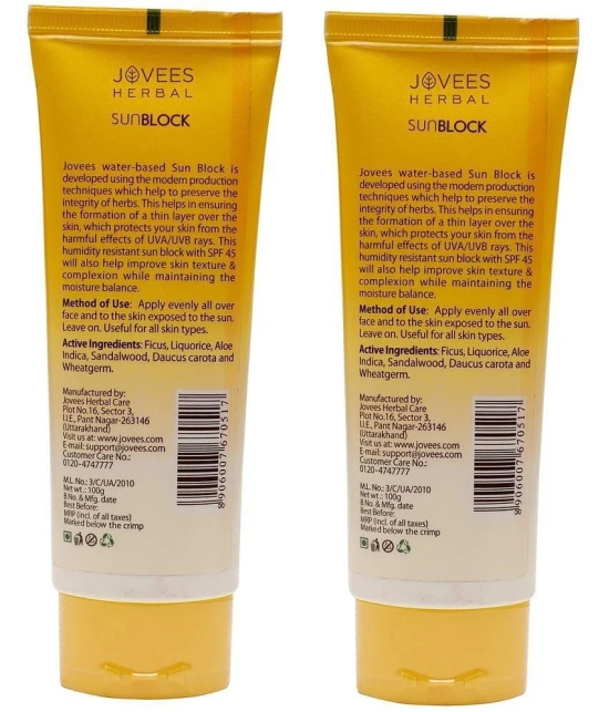 Jovees Herbal Sun Block Sunscreen SPF 45 For Normal To Dry Skin 100g (Pack of 2)