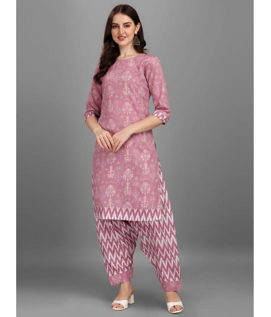 gufrina Cotton Blend Printed Kurti With Salwar Womens Stitched Salwar Suit - Wine ( Pack of 1 ) - None