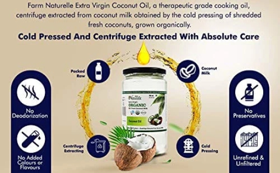 Farm Naturelle -100 % Pure Organic Extra-Virgin Cold Pressed Coconut Oil (Glass Bottle - 600 ml)