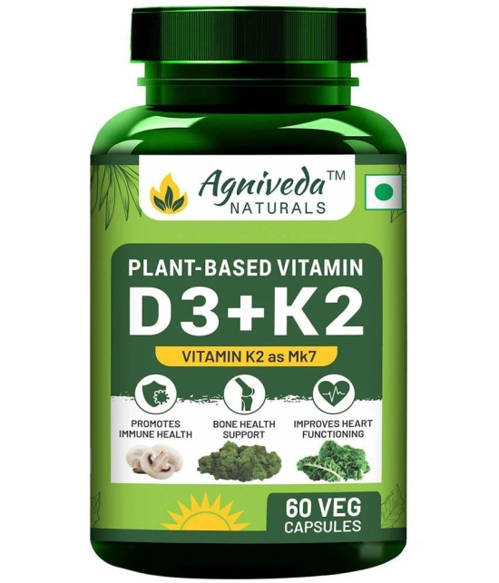 Agniveda Naturals Plant- Based Vitamin D3 600 Iu + K2 As Mk7 Supplement - 60 Veg Capsules