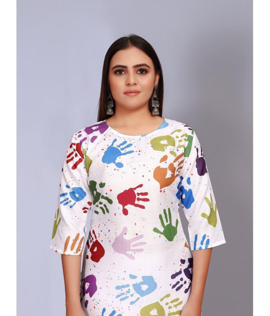 RIAANA Holi Cotton Blend Printed A-line Women's Kurti - Multicolor ( Pack of 1 ) - None