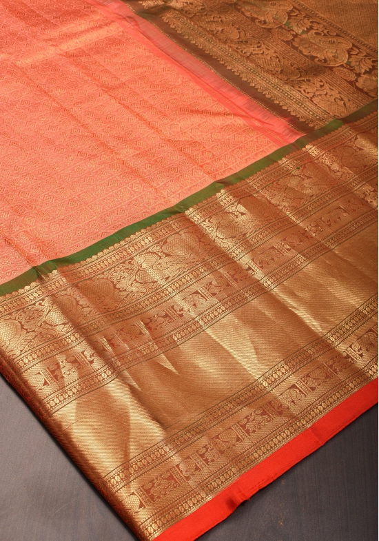 Pink Brocade Exquisite Gadwal Pure Silk Saree with Full Body Annapakshi,Geometric and Mandala  Grid Designs  | SILK MARK CERTIFIED