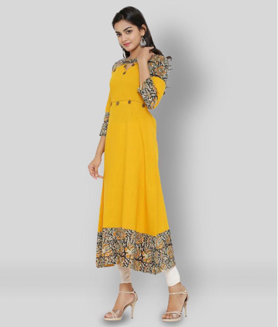 Yash Gallery - Yellow Cotton Womens Flared Kurti ( Pack of 1 ) - 3XL