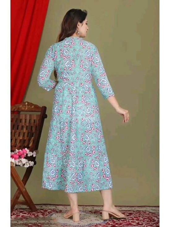 RIAANA Cotton Printed Anarkali Womens Kurti - Sea Green ( Pack of 1 ) - None