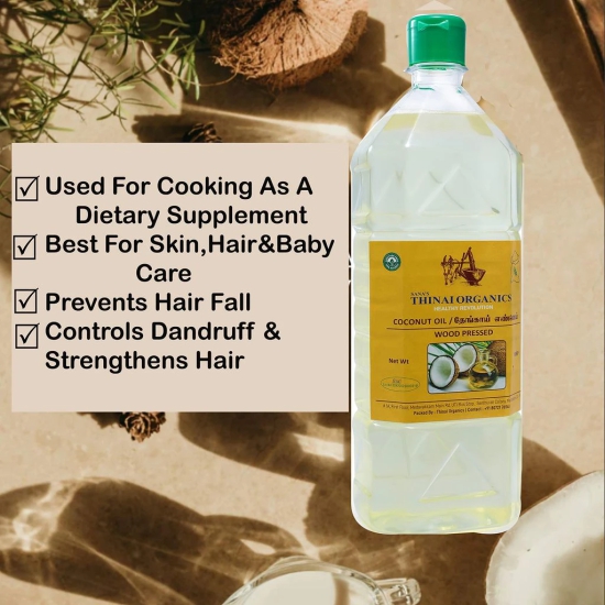 Organic Wood Pressed Coconut Oil (Chekku) Cold Pressed Coconut Oil, 100% Pure & Natural Untreated & Unrefined Coconut oil for Healthy Skin and Hair, Coconut Oil (1000 ml)