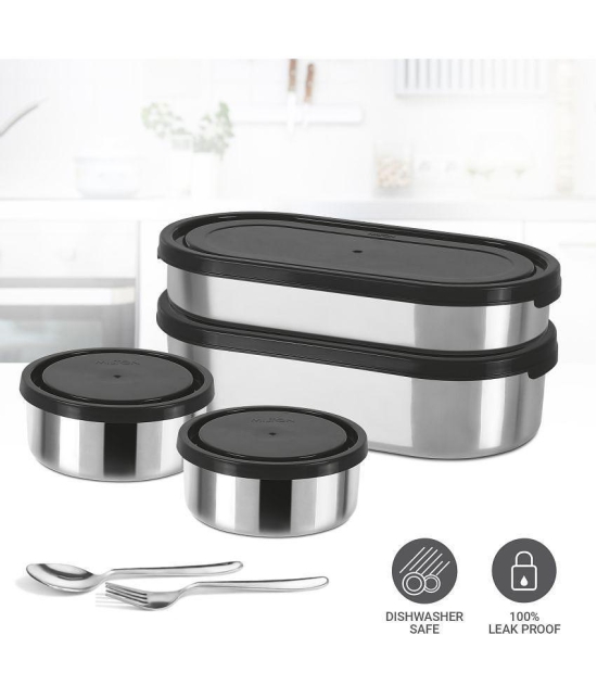 Milton Triple Decker Stainless Steel Lunch Box, Black