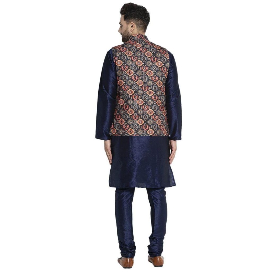 Banity Bey Men's Silk Blend Navy Blue Kurta Pajama with Designer Ethnic Nehru Jacket/Modi Jacket/Waistcoat