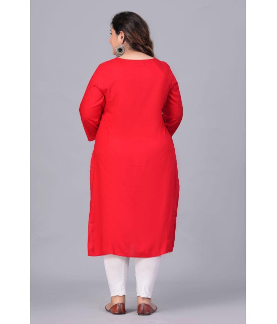 Preksha Rayon Embroidered Straight Women's Kurti - Red ( Pack of 1 ) - None