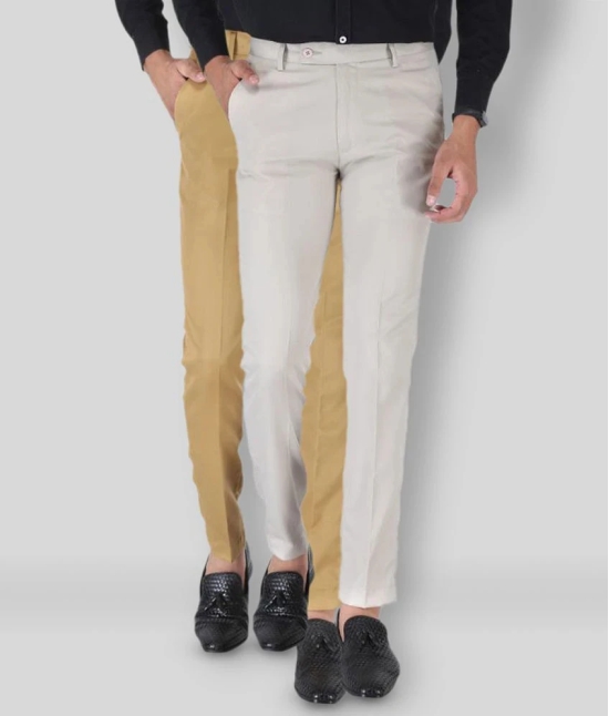 SREY - Khaki Polycotton Slim - Fit Mens Chinos ( Pack of 2 ) - None