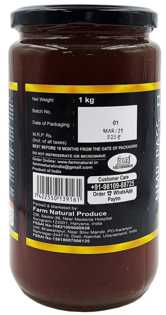 Farm Naturelle- Raw 100% Natural NMR Tested , Pass , Certified Super Delicious and Therapeutic Ginger Infused in Wild Forest Honey (1 Kg ) Glass Bottle.