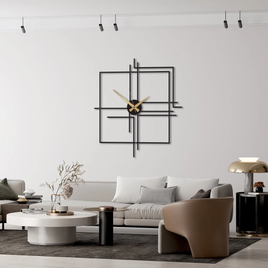 Zik Impex Oversized Metal Wall Clock, Squared Minimalist Metal Wall Clock for Living Room, Bedroom, Office, Studyroom-Golden