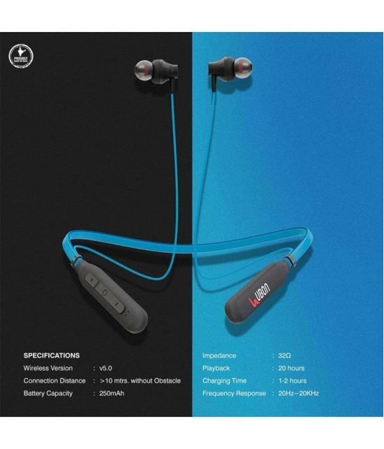 UBON BT-5250 Bluetooth Bluetooth Neckband On Ear 20 Hours Playback Active Noise cancellation IPX4(Splash & Sweat Proof) Blue