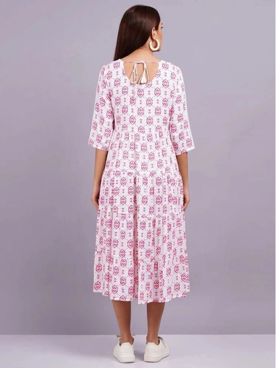 HIGHLIGHT FASHION EXPORT Rayon Printed Midi Womens Fit & Flare Dress - Pink ( Pack of 1 ) - None