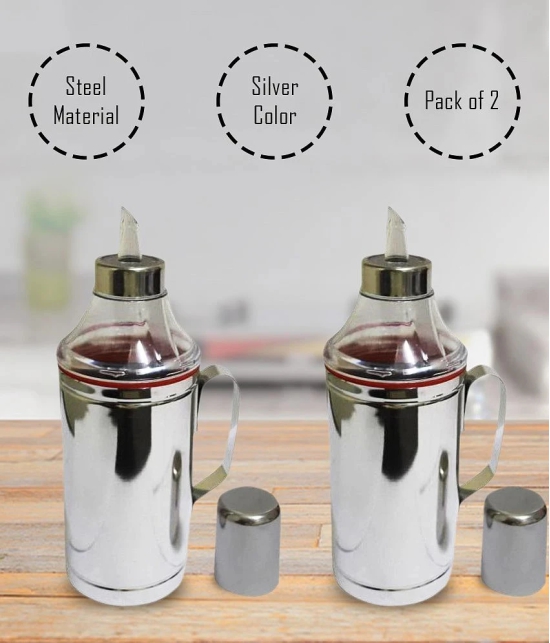 Dynore oildropperwithhandle Steel Silver Oil Container ( Set of 2 ) - Silver