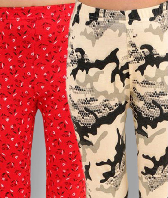 Kids Cave - Red Cotton Blend Girls Leggings ( ) - None