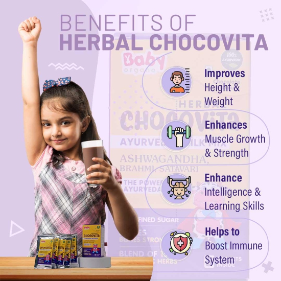 BabyOrgano Kid's Immunity Booster and Height & Weight Gain Trial Combo | Swarnaprashan Drops + Herbal Chocovita Trial Pack | 100% Bases on Ayurveda