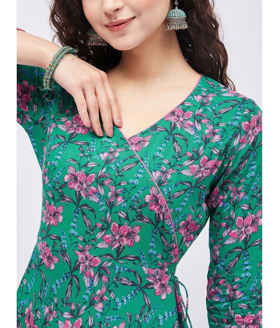 Tissu - Green Rayon Women''s Angrakha Kurti ( Pack of 1 ) - None