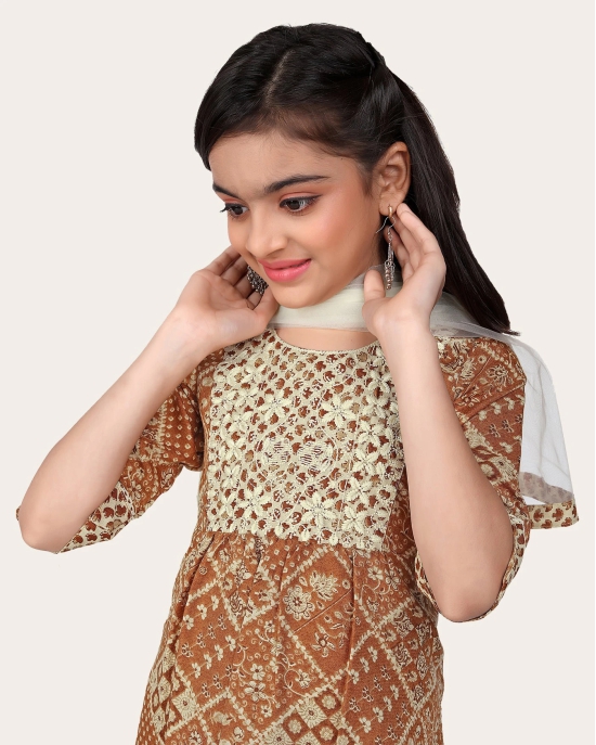 Girls Festive & Party Kurta, Pyjama & Dupatta Set-Orange / 13 - 14 Years