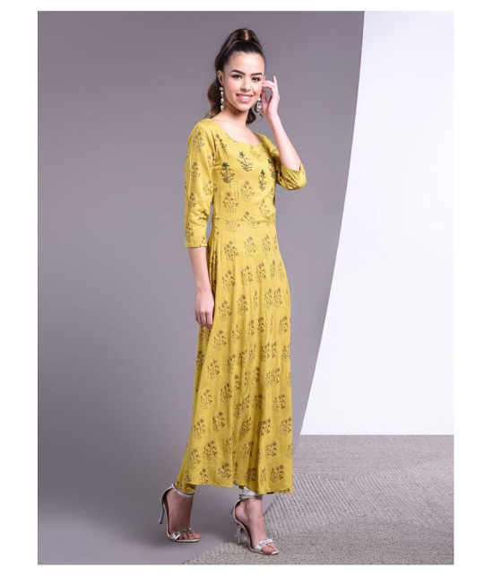 Doriya - Yellow Rayon Women's Flared Kurti - XXL