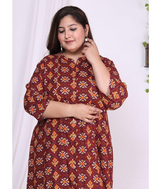 Swasti Cotton Blend Printed Anarkali Womens Kurti - Maroon ( Pack of 1 ) - None