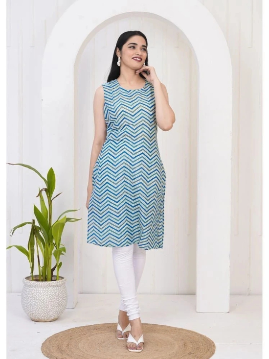 Frionkandy Cotton Printed Straight Womens Kurti - Blue ( Pack of 1 ) - None