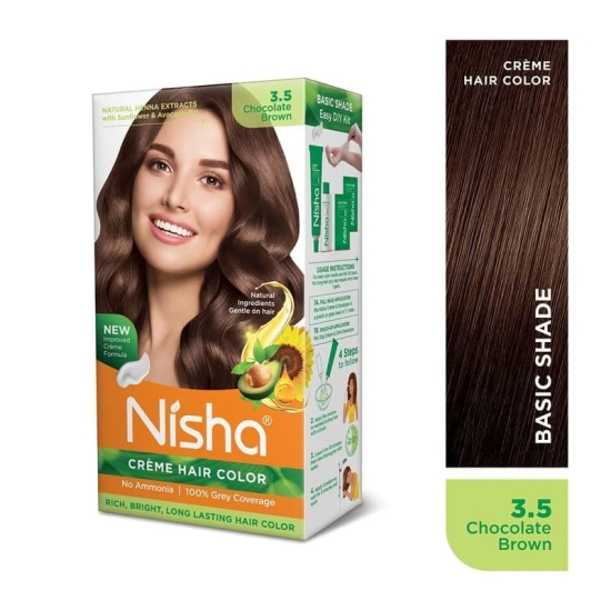 Nisha Creme Hair Color 3.5 Chocolate Brown 120g Pack of 3, Permanent Hair Colour, No Ammonia, 100% Grey Coverage