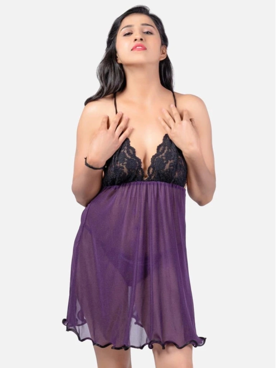 Hot Net Honeymoon Purple Babydoll Bikini Night Dress K4KJ