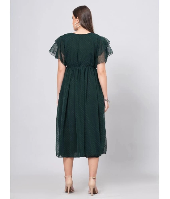 JC4U Crepe Embroidered Midi Womens Fit & Flare Dress - Green ( Pack of 1 ) - None