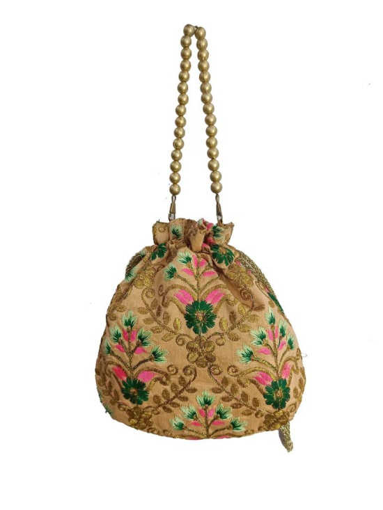 Handicraft Zari Worked Potli Handbag for Girls & Women Golden