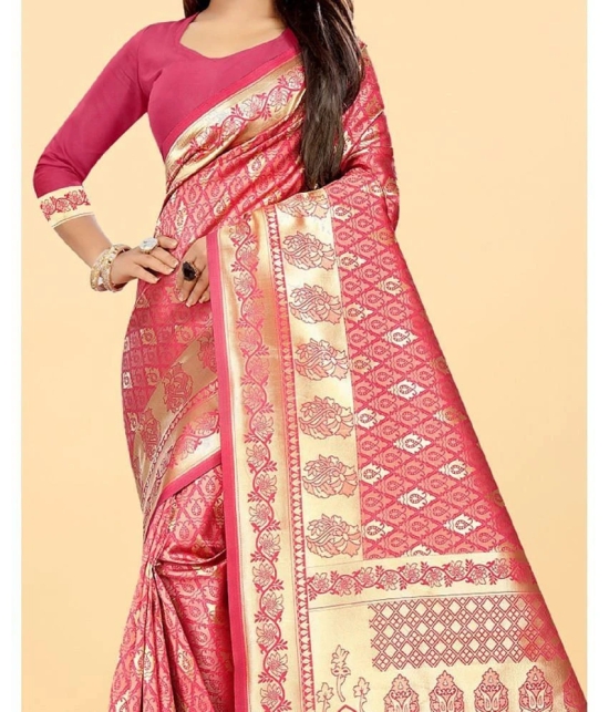 Gazal Fashions - Pink Banarasi Silk Saree With Blouse Piece ( Pack of 1 ) - Pink