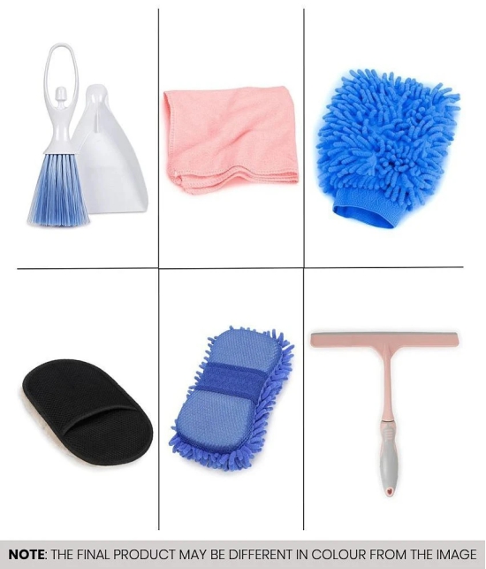 HOMETALES - Car Cleaning Combo Of Mini Dustpan With Brush , Wiper , Wool Gloves , Microfiber Gloves , Sponge And Microfiber Towel 40*40 CM for car accessories( Pack Of 6 )