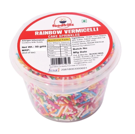 foodfrillz Rainbow Strands, 50 g Vermicelli Sprinkles for cake decoration cake toppings