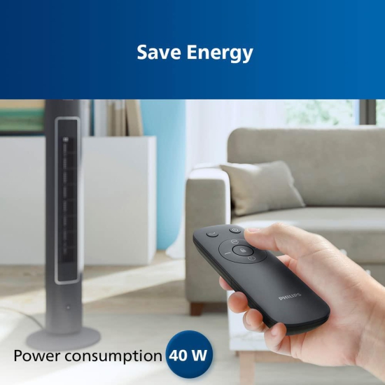 Philips CX 5535/11 High Performance Bladeless Technology Tower Fan With Touchscreen Panel and Remote Control, Quiet Operation, Low Power Consumption and Lightweight Portable Body.