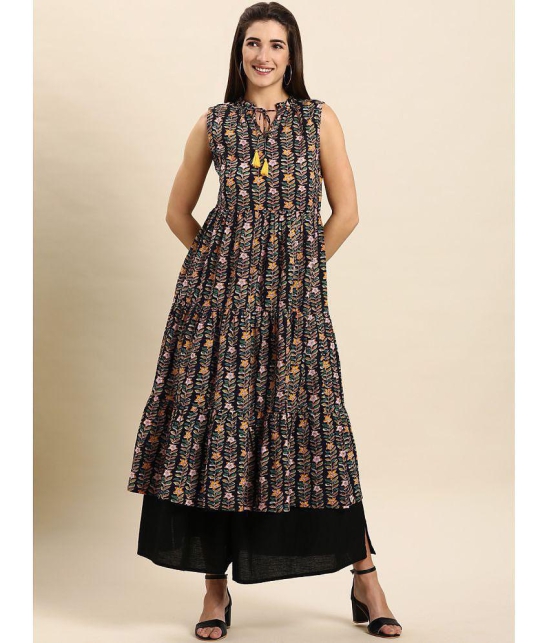 Janasya - Black Cotton Womens Tiered Flared Kurti ( Pack of 1 ) - None