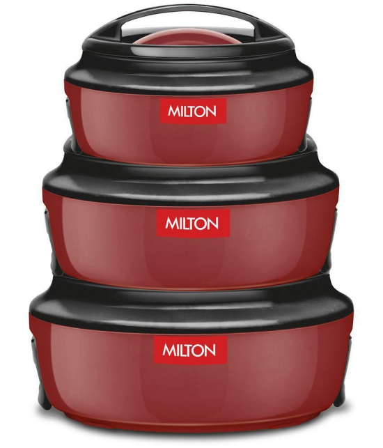 Milton - Ernesto Jr. 3 Pcs Red Microwave Safe Inner Steel Thermoware Casserole Set (420ml,850ml,1.43L) - Red