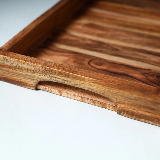 Hand Carved Natural Neem Wooden Tray (12 x 8 in)