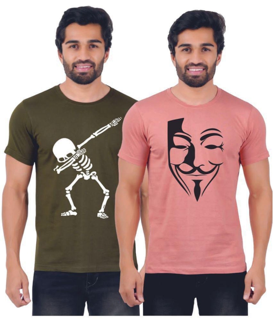 ferocious - Olive Cotton Regular Fit Men's T-Shirt ( Pack of 2 ) - None