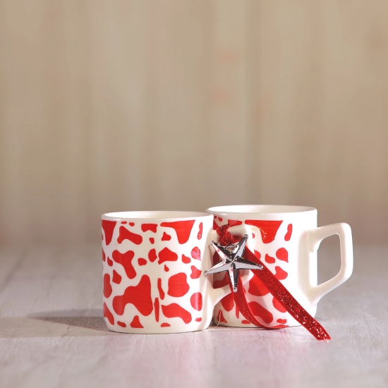 Ceramic White Mugs With Red Dots | Set of 2-