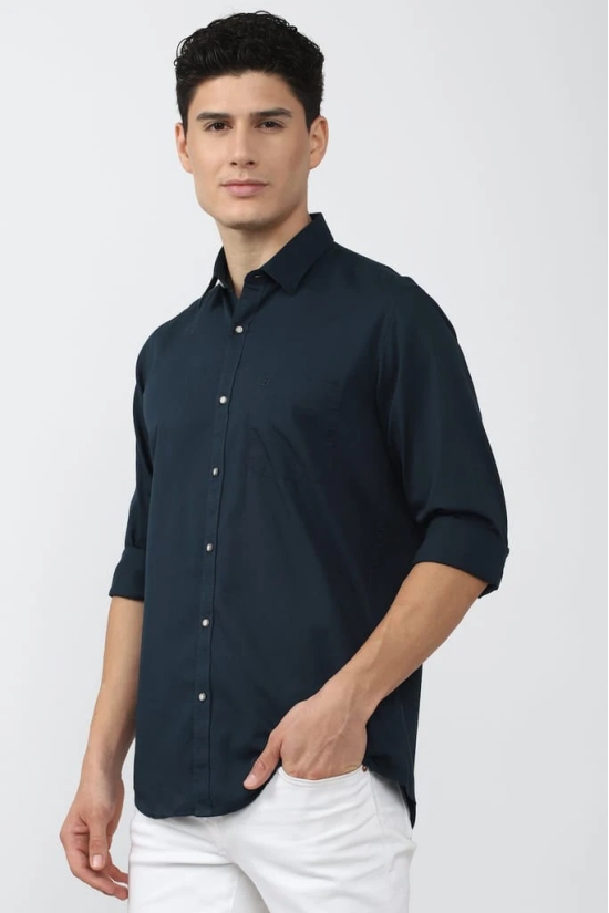 Men Navy Slim Fit Solid Full Sleeves Casual Shirt