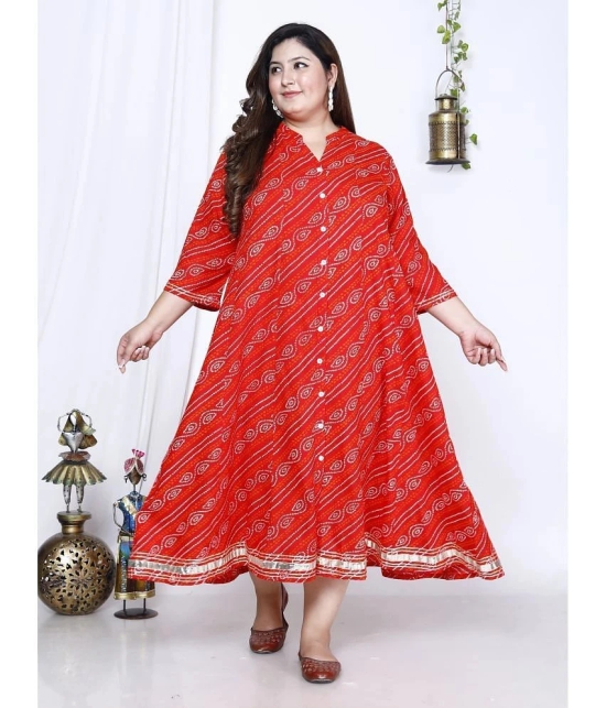 Swasti Cotton Blend Printed Flared Womens Kurti - Red ( Pack of 1 ) - None