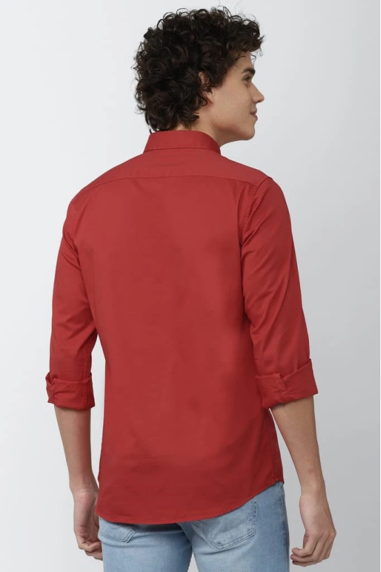 Men Red Slim Fit Solid Full Sleeves Casual Shirt