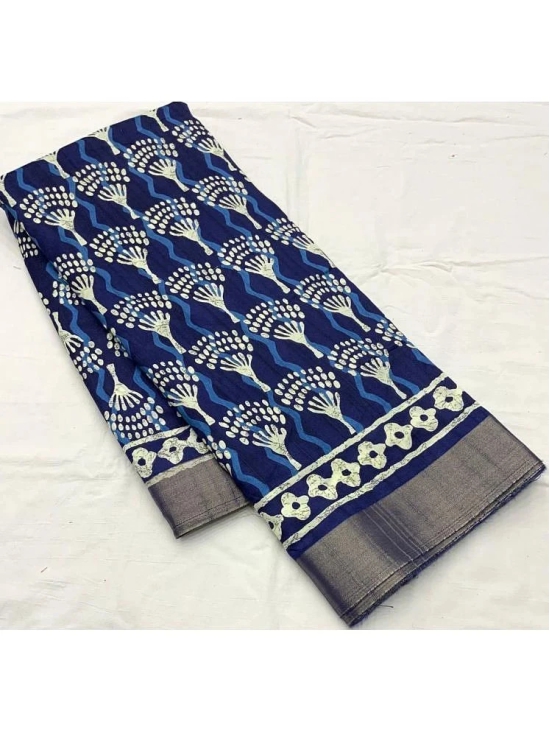 Bhuwal Fashion Cotton Printed Saree With Blouse Piece - Navy Blue ( Pack of 1 ) - Navy Blue