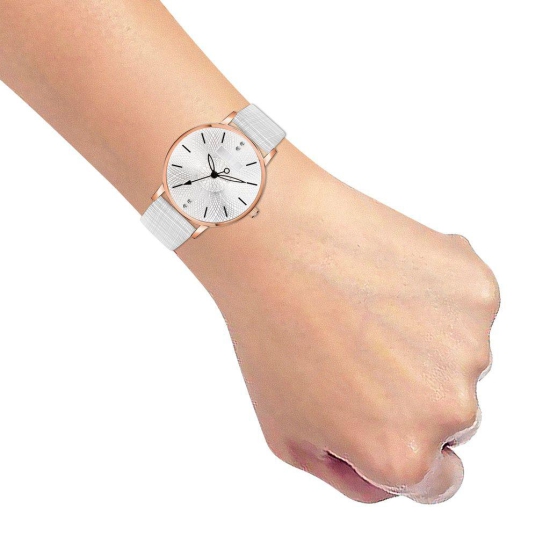 Loretta MT-313 White Leather Belt Slim Dial Women & Girls Watch