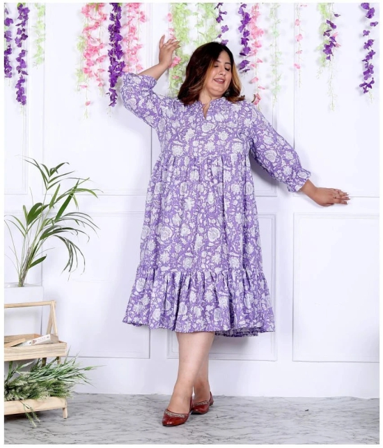 Swasti Cotton Blend Printed Anarkali Womens Kurti - Purple ( Pack of 1 ) - None