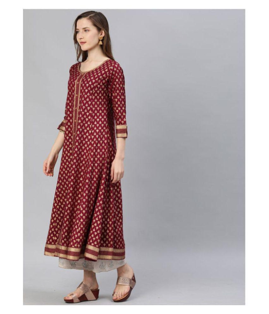 Yash Gallery - Maroon Rayon Womens Flared Kurti ( Pack of 1 ) - XXL