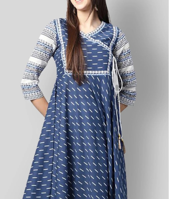 Yash Gallery - Blue Cotton Womens Angrakha Kurti ( Pack of 1 ) - S