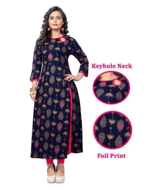 Vbuyz - Navy Rayon Womens Front Slit Kurti ( Pack of 1 ) - None