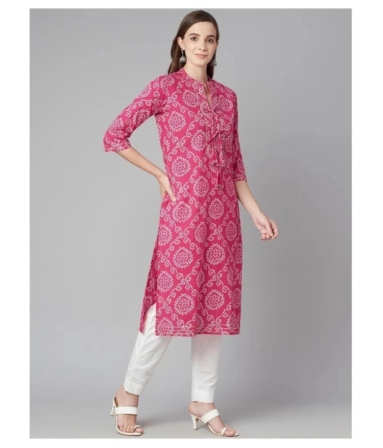 Divena - Pink Cotton Womens Straight Kurti ( Pack of 1 ) - 3XL