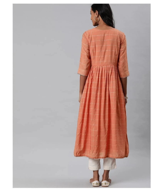 Alena - Peach Chanderi Womens Straight Kurti - XXL