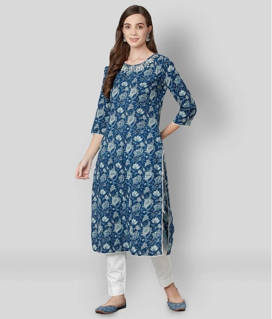 Divena - Blue Cotton Womens Straight Kurti - 3XL